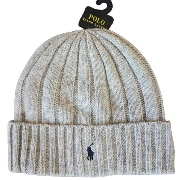 Polo Ralph Lauren Men`s Light Gray Cable Knit Signature Merino Cuffed Beanie hat - Picture 1 of 5